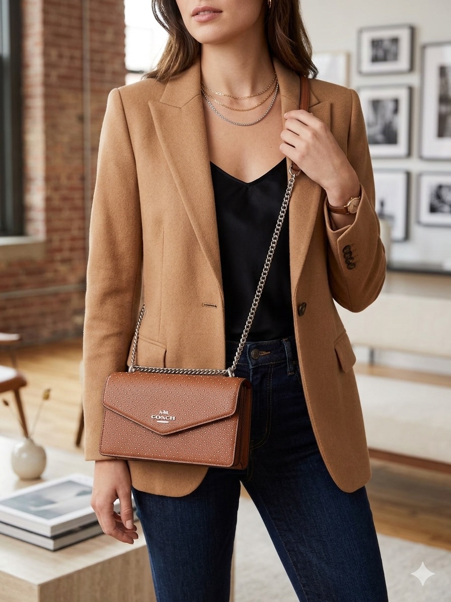 Coach Brown Rev Env Studded Leather Crossbody Bag With Suede Interior